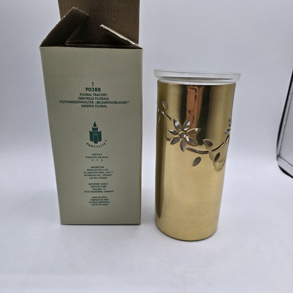 Vtg Partylite Brass Votive Holder Hand Crafted Cutout Floral Tracery P0388